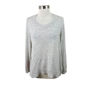 Oats Cashmere Debra Hayburn 100% Cashmere Heathered Gray Sweater XO Sleeve L